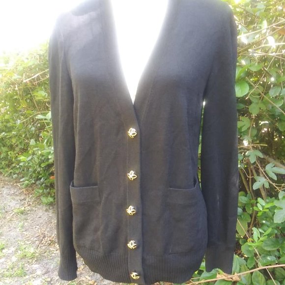 St. John Caviar Wool Blend Cardigan Sweater Sz M - Picture 1 of 8